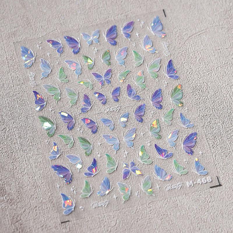 5D illusion polarized butterfly nail sticker pink purple blue fashionable self-adhesive butterfly nail art decoration sticker
