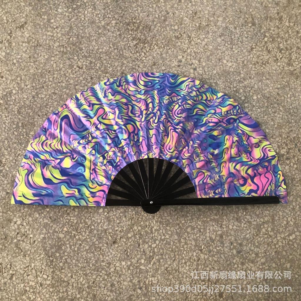 33cm Kung Fu Fan UV Printed Fluorescent Decorative Fans Bamboo Bone Performance Props Decorative Costumes