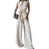 1116 Spot new European and American women's clothing V-neck bow fashion top plus wide-leg pants suit women