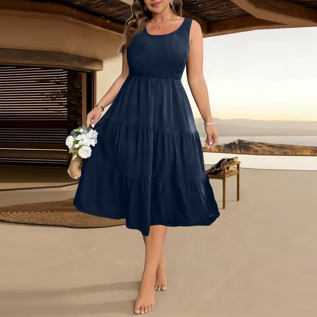 Women's Casual ,Color Loose Fit Sleeveless Midi Dress