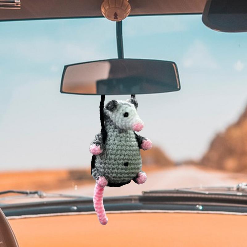 Possums Car Charm Cute Opossum Charm Rearview Mirror Accessories Unique Handmade Knitted Car Accessory For Family Wall Decor