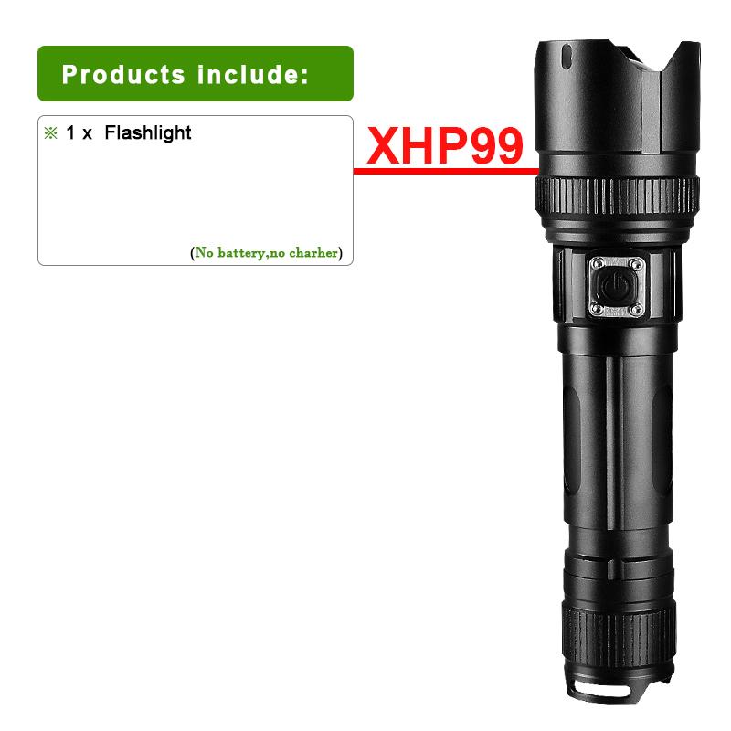 

XHP99 светодиодный мощный фонарик с масштабируемой вспышкой, фонарь для кемпинга, аварийный блок питания no battery чёрный
