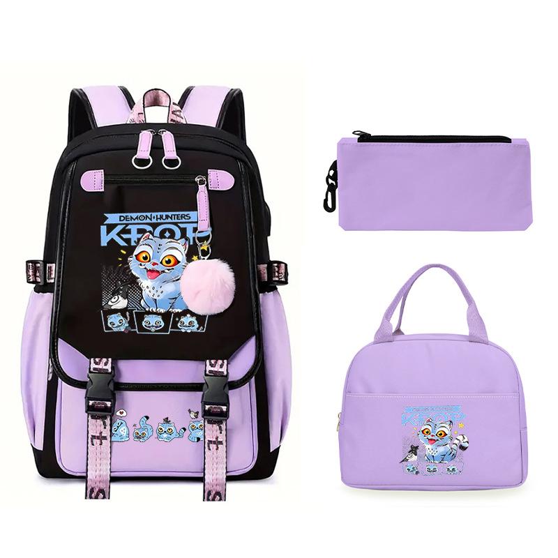 Animation Cartoon Printing Large Capacity Lightweight Student Schoolbag Children'S Leisure Backpack Three-Piece Set