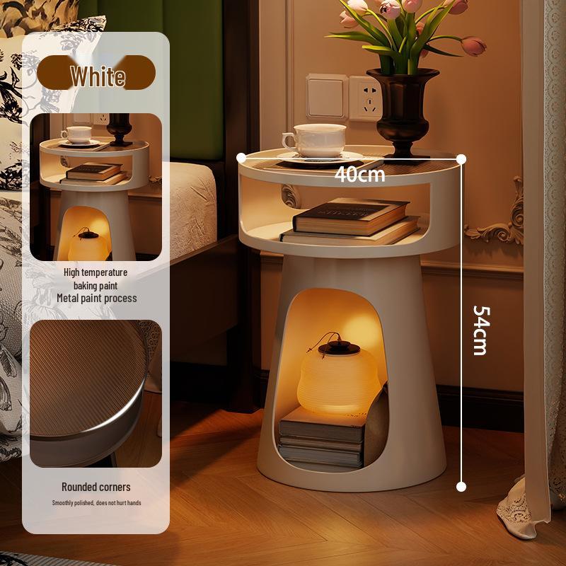 Nordic Retro Bedside Table: Simple Bedroom Nightstand with Metal Shelf, Small Space Sofa Side Table, Pet Bed Option for Cats and Dogs.
