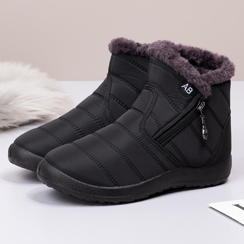

Winter men s and women s cotton shoes zipper low tube velvet round cotton boots waterproof snow boots high top casual large size shoes 39 чёрный