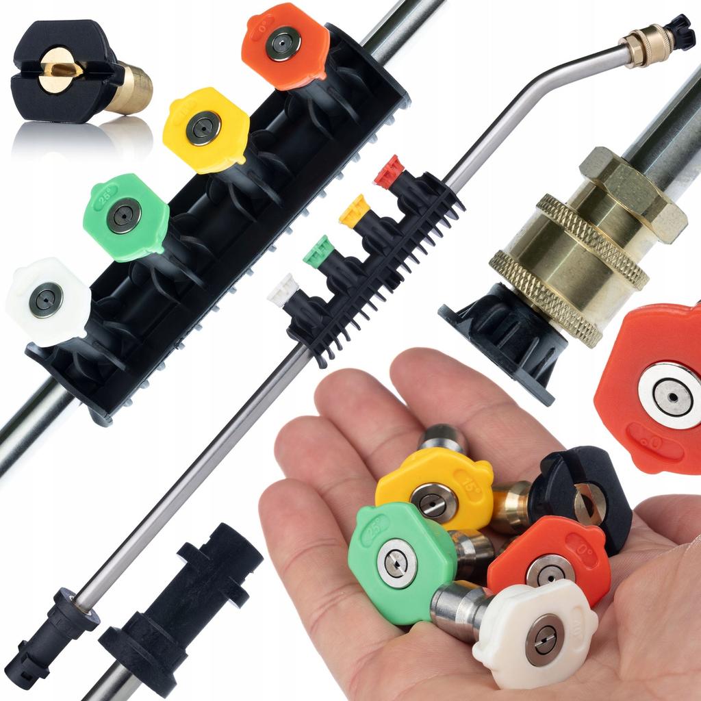 Rosfix Zestaw do Myjek Ciśnieniowych – Szczotka T-Racer 15"" z Lanca 1/4"" i 5 Dyszami | Pianownica 1000ml | Proszek Pianotwórczy 6g