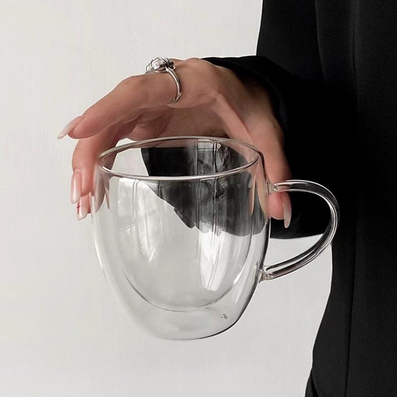 1/2/4 PCS Glass Mug Double Wall Glass Cup Heat Resistant Coffee Cup with Handle Latte Breakfast Tea Milk Water Cup Clear Cups
