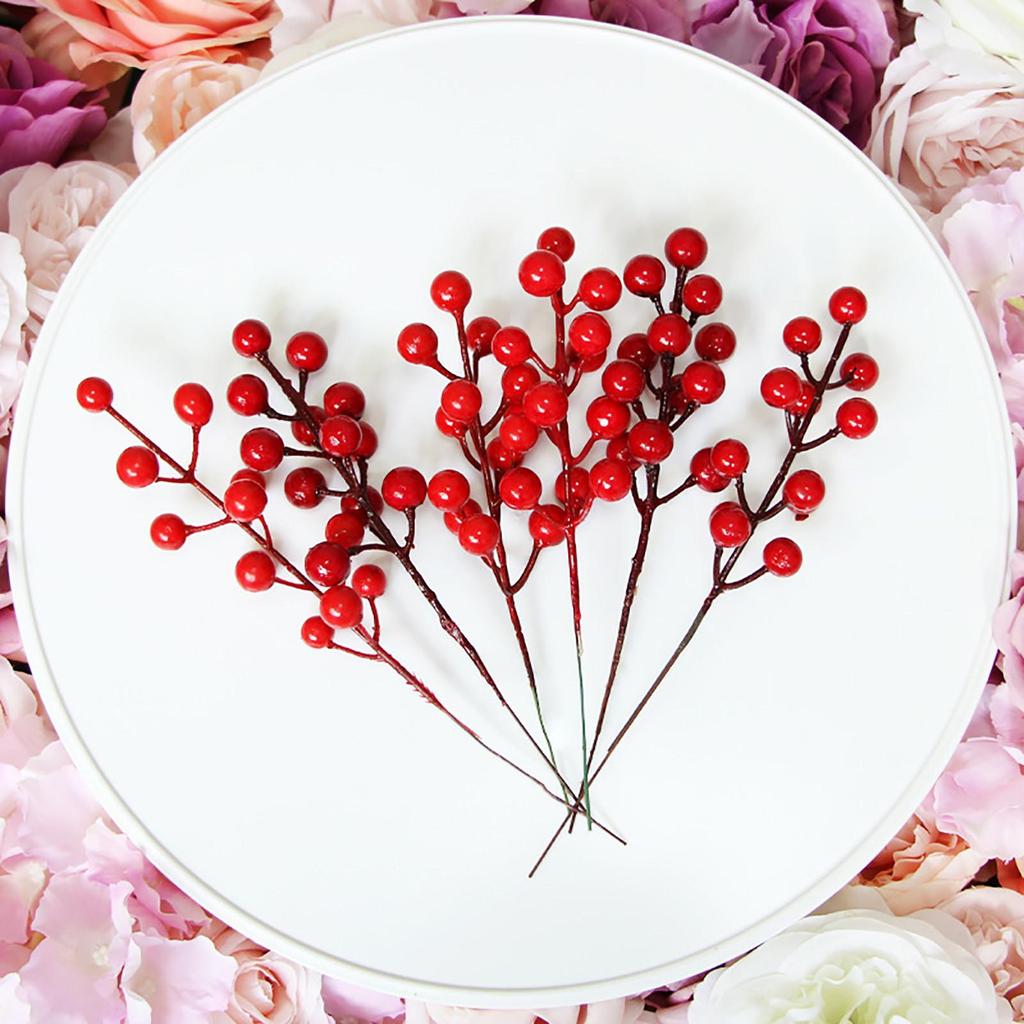24Pcs Chritsmas Decoration Red Berry Branches For Home Decor Xmas New Year Gift Wedding Flowers Accessory 9.45 Inches