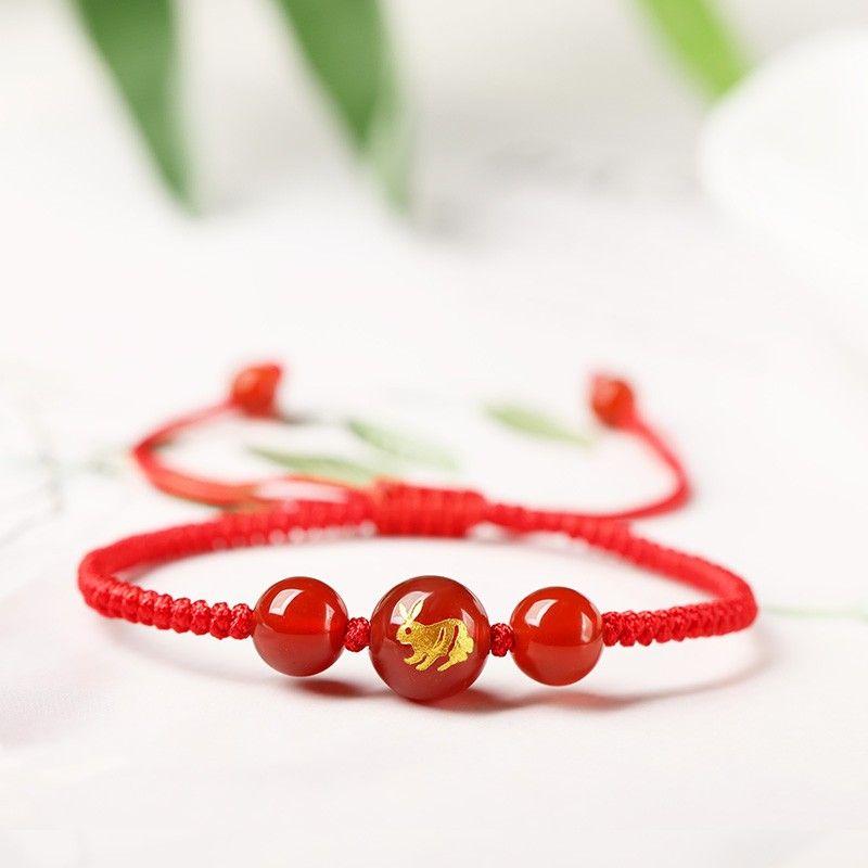 Kids Bracelet Female Snake Year Dragon Boat Festival Red Agate Colorful Braided Rope Red Woven Red Rope Girl Girl Boy Carrying Strap