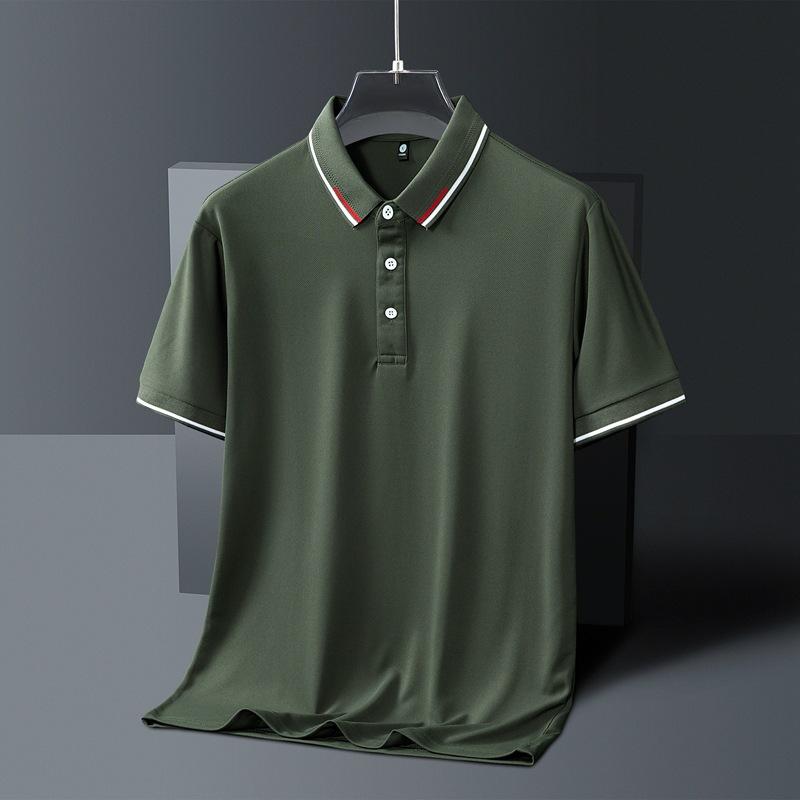 Men'S Ice Silk Polo Shirt Summer New Trend Solid Color Simple Thin Casual Short Sleeve Lapel T-Shirt Polo Shirt