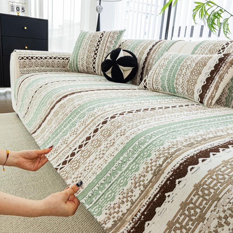 Sofa Cushion Striped Sofa Towels One-Piece Dust Cover Anti Slip Wrinkle-Resistant Healthy And Environmentally Friendly Reusable