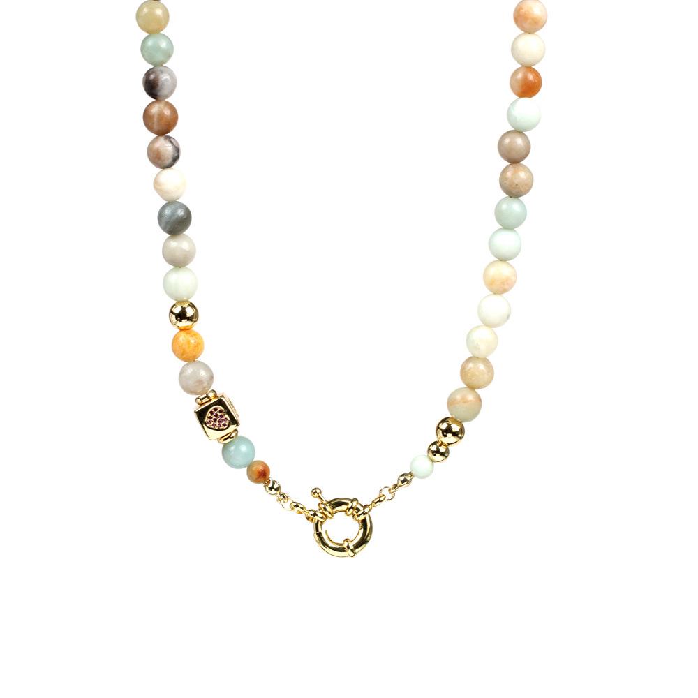 Stone Heart Bead Necklace & Gold Bead Bracelet Set