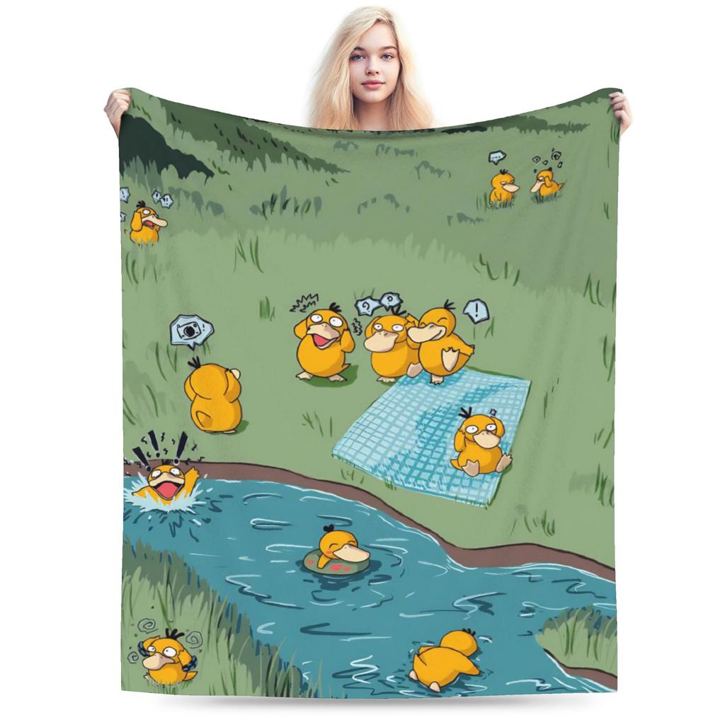 P-Pokémons Psyduck Deku z korálového fleecu Plyšová podzimní/zimní Super měkká přehozová deka pro ložní prádlo Ložnice Ložní prádlo Přehozy