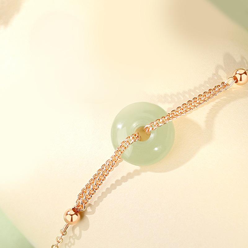 

S925 Sterling Silver Безпечна пряжка Хотан Нефритовий браслет Жіночий китайський шикарний новий китайський двошаровий браслет із 14-каратного золота в літературному стилі Adjustable size
