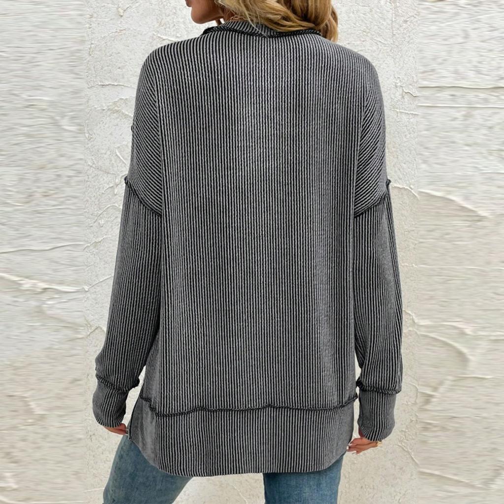 Women's Twisted Stripe Slit Long-sleeved Loose Sweatshirt