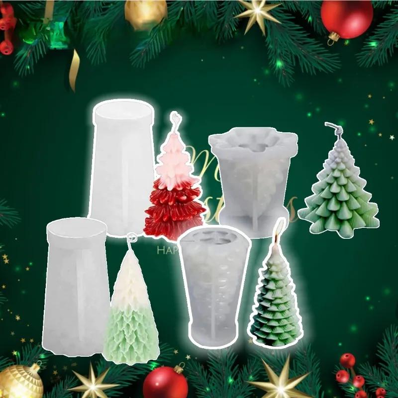 3D Christmas Tree Silicone Mold DIY Aromatherapy Candle Mold Crystal Dropper Design Small Leaf Cedar Tree Craft Decoration