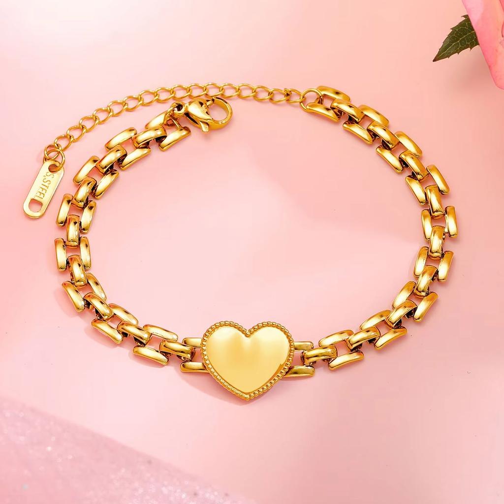 Trendy Love Heart Bracelet for Women,Stainless Steel Strap Chain Bracelets,Exquisite Party Jewelry Mother's Day Gift