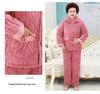 Three-Layer Fleece-Lined Quilted Winter Pajama Set for Elderly Women - Warm Coral Fleece Home Wear & Outerwear