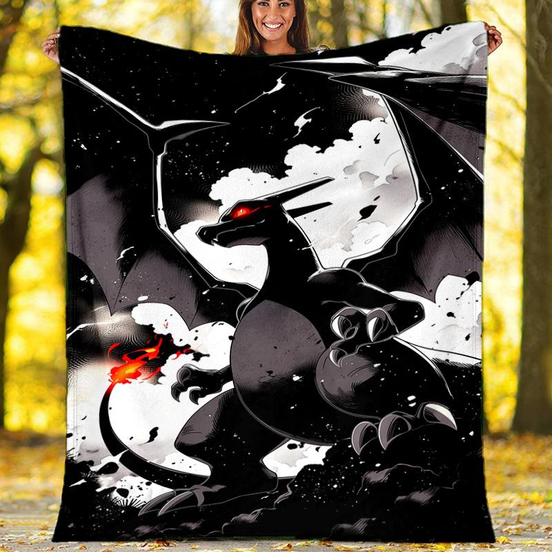 Fire Type Pokemon Team Flannel Fleece Blanket, Soft Warm Anime Monster Throw Blanket for Home, Cinderace Gift