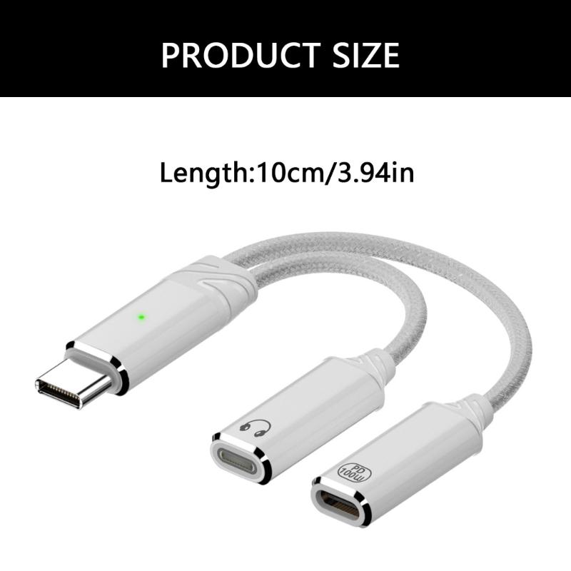 2 IN 1 Type C Splitter to Type C USB C Headphone Sound Adapter Charging Cable Replacement For Mobile Phone Tablet
