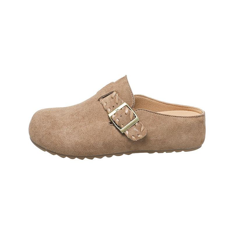 Cow Anti-velvet Women's Shoes Autumn New Thick-soled Outer Wear Bag Head Half Slippers One Pedal Single Shoes