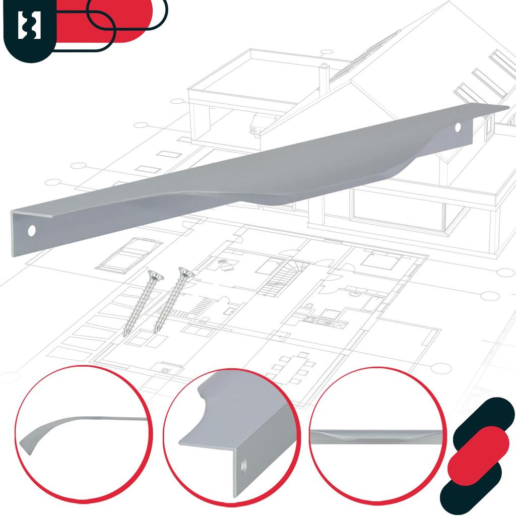 Kotarbau® Modern Aluminum Silver Edge Furniture Handle 256 / 276 Mm Set Of 10