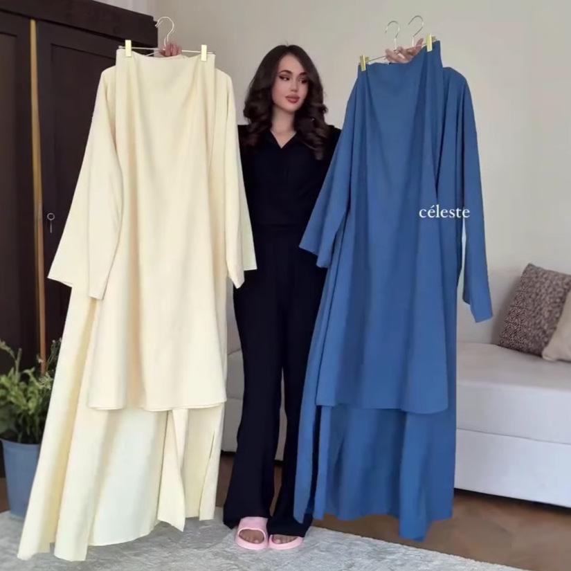 Herbst 2025 Europäisches & Amerikanisches Lockeres Qi-Robe-Mantel-Set mit Hüftumschlag-Midiröck für Damen