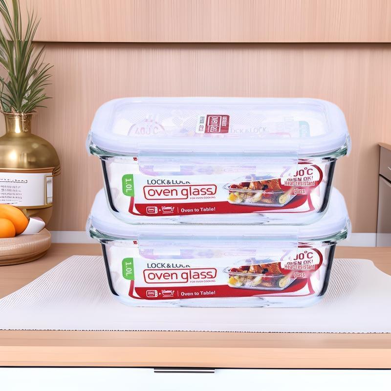 Lock & Lock 2-Piece Heat-Resistant Glass Lunch Box Set: Microwave and Refrigerator Safe, Sealed for Freshness. Gift-Ready.