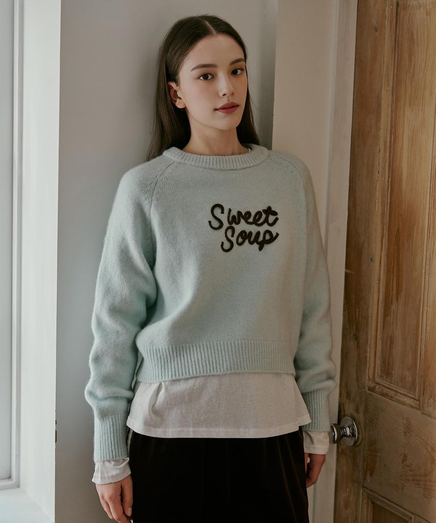 SWEET SOUP Lettering Point Crop Knit (Wbblkf1)