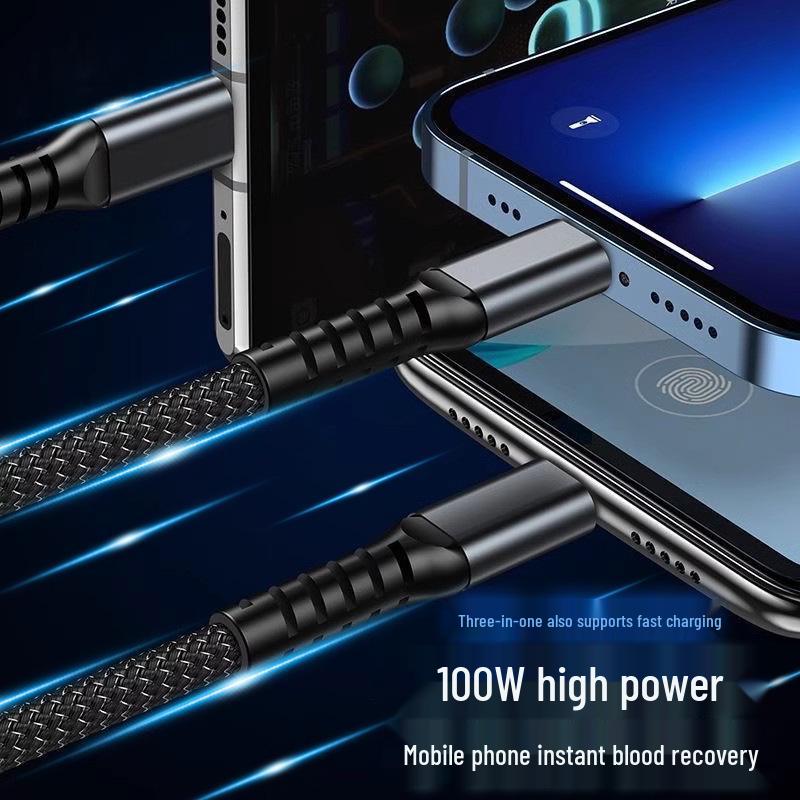 100W Rapid Charge 3-in-1 Transparent Cable for Apple and Huawei