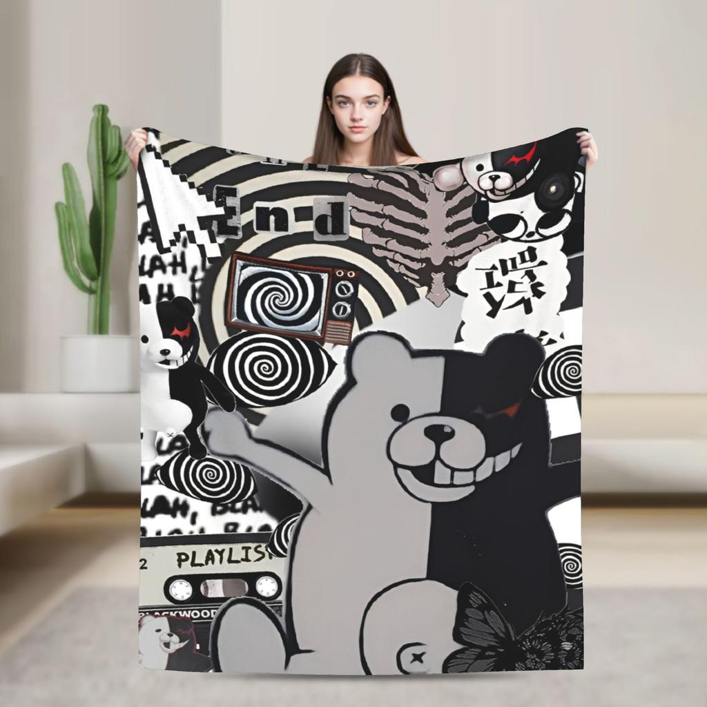 Danganronpa Game Anime Blankets Monokuma Nagito Flannel Novelty Warm Throw Blankets for Bedspread All Season Couch