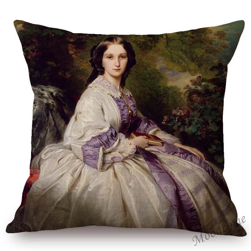 Franz Xaver Winterhalter Rococo Royal Court Princess Queen Beautiful Lady Portrait Oil Painting Sofa Pillow Case Cushion Cover