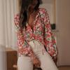 Women S Vintage Floral Print V Neck Long Sleeve Blouse