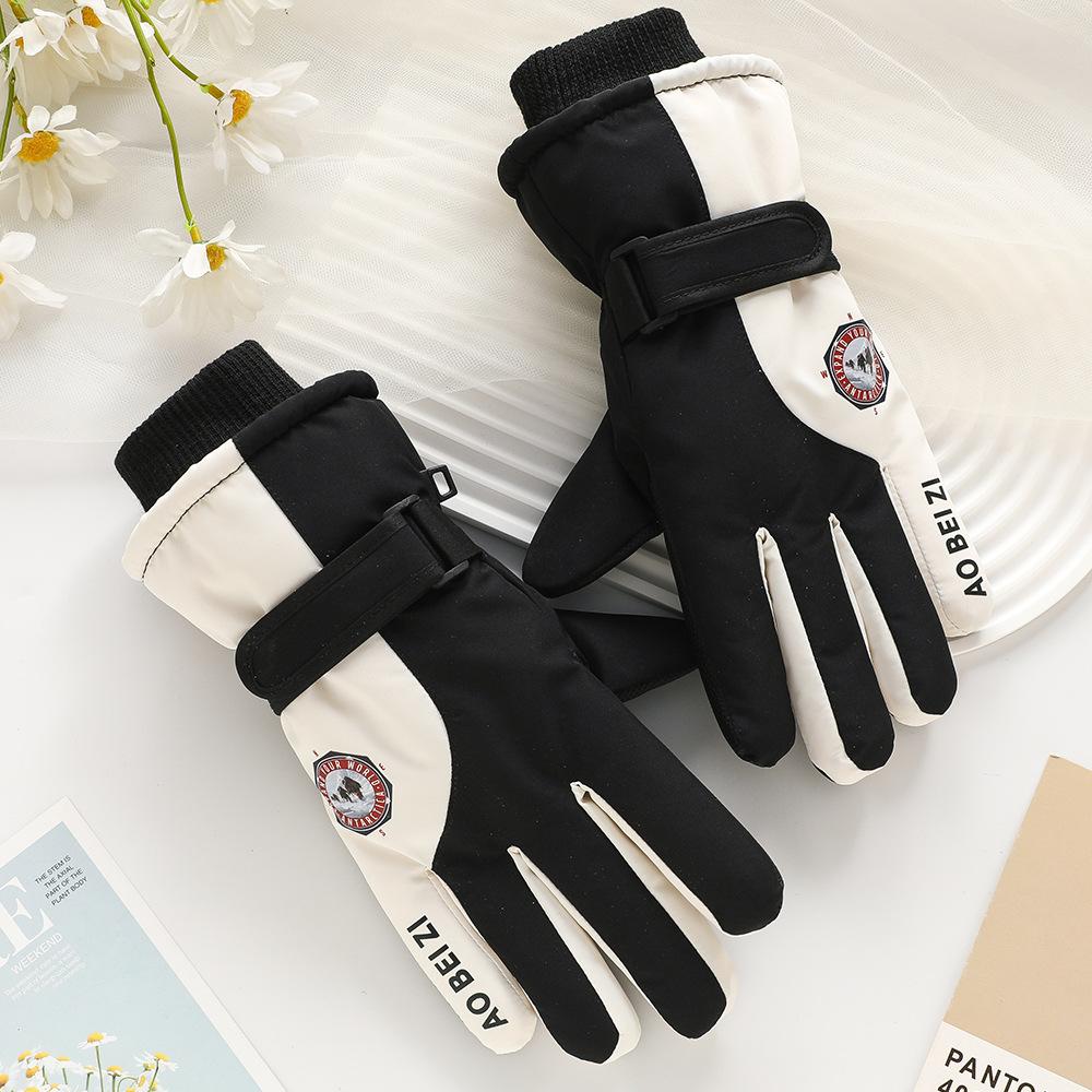 Ski Gloves for Men and Women Outdoor Winter Thickened Windproof Water Splashing Cold and Velvet Touch Screen Riding Warm Gloves