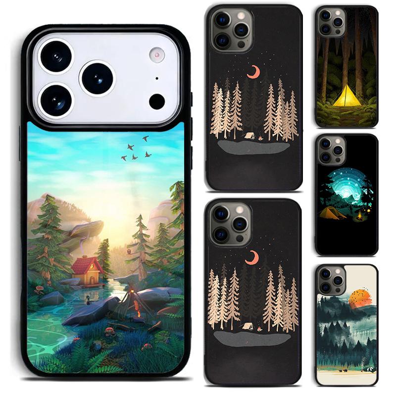 Nature Camping Art Phone Case for iPhone 17 16 15 Pro Max Air 14 13 12 11 Plus Shockproof Capa Cover