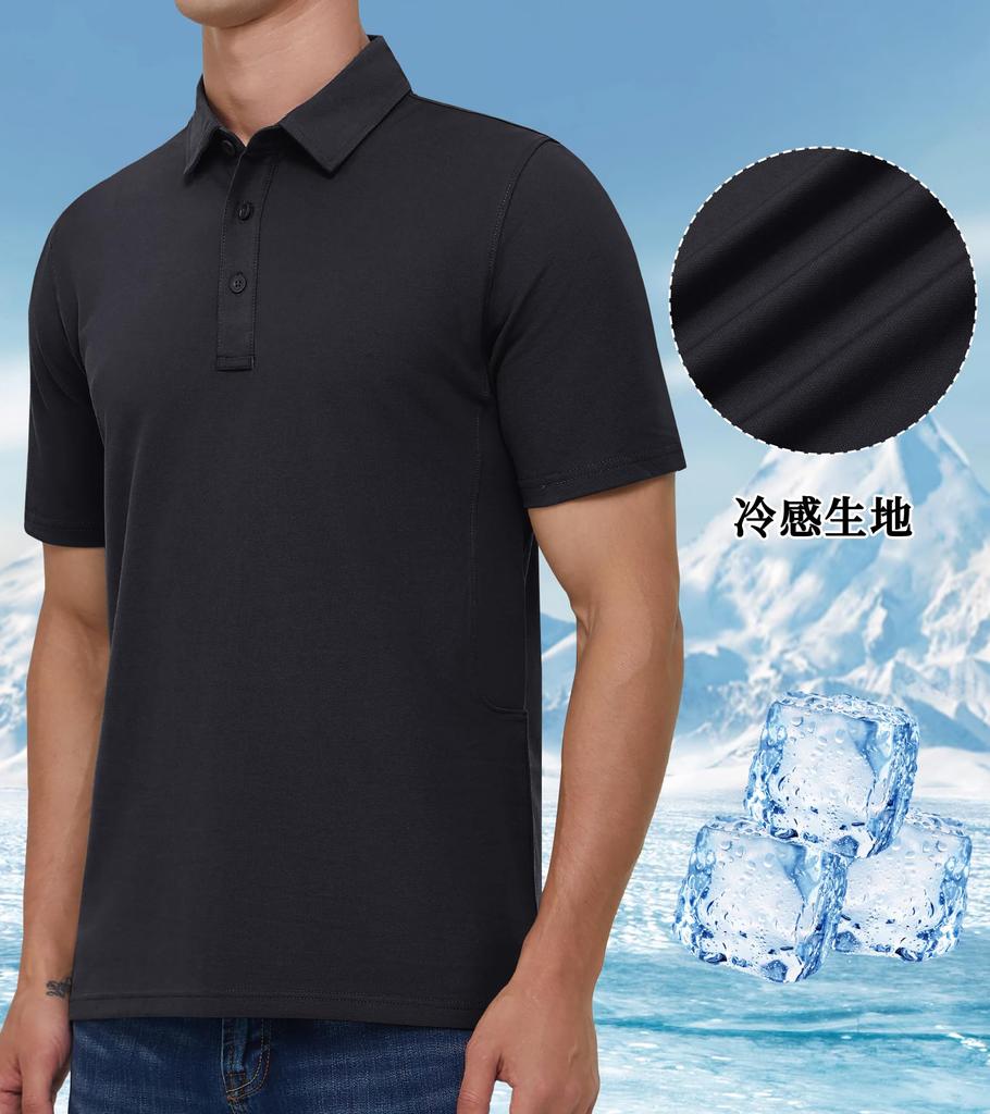 KEFITEVD Short Sleeve Polo Plus XL Men's Shirt, Size, Cooling, Collared, Quick-Drying, Stretch, Golf, Sports, Military, Hiking, Training, Black,