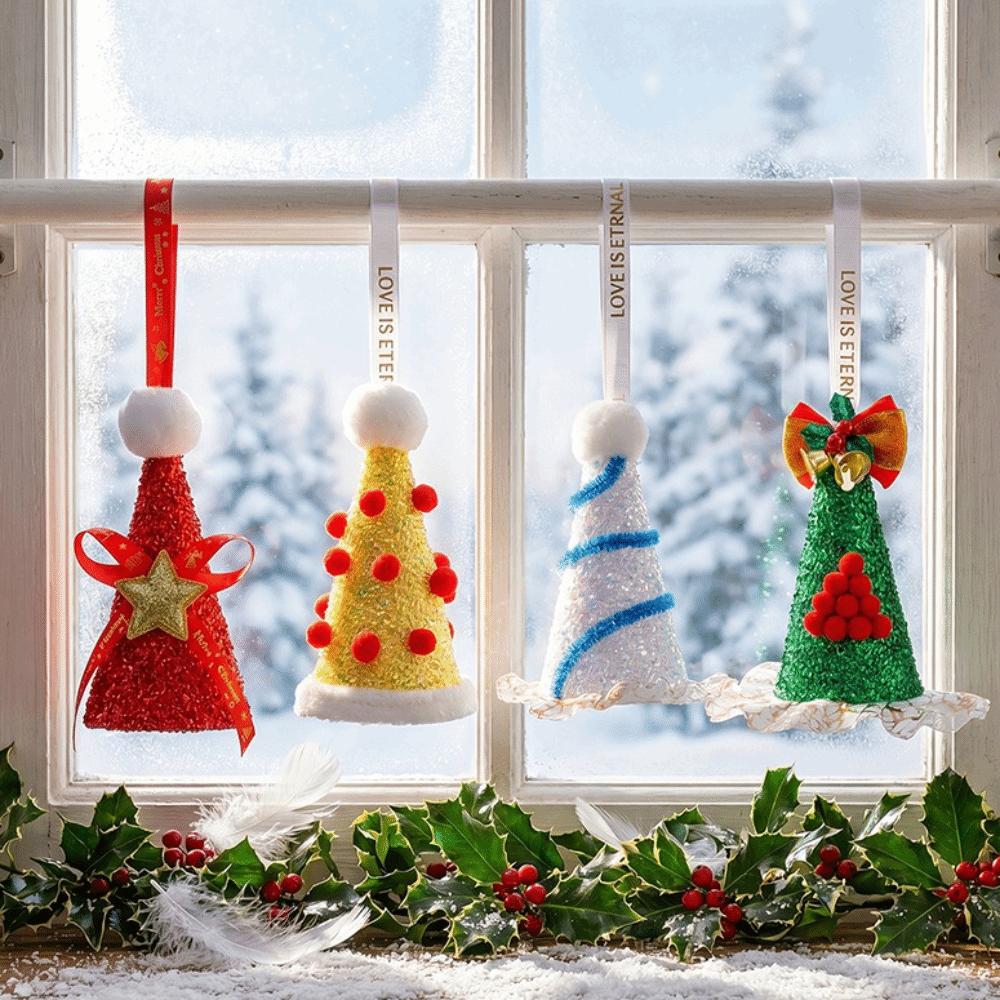 Nonwoven Fabric Christmas Hat Ornament Cone‑Shaped Lightweight Cone Hat Pendant Sequin Decoration Holiday Table Ornament
