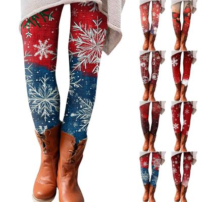 Women's Pants Christmas Printed Stretchy Soft Bottoms Casual Home Sleeping Pants