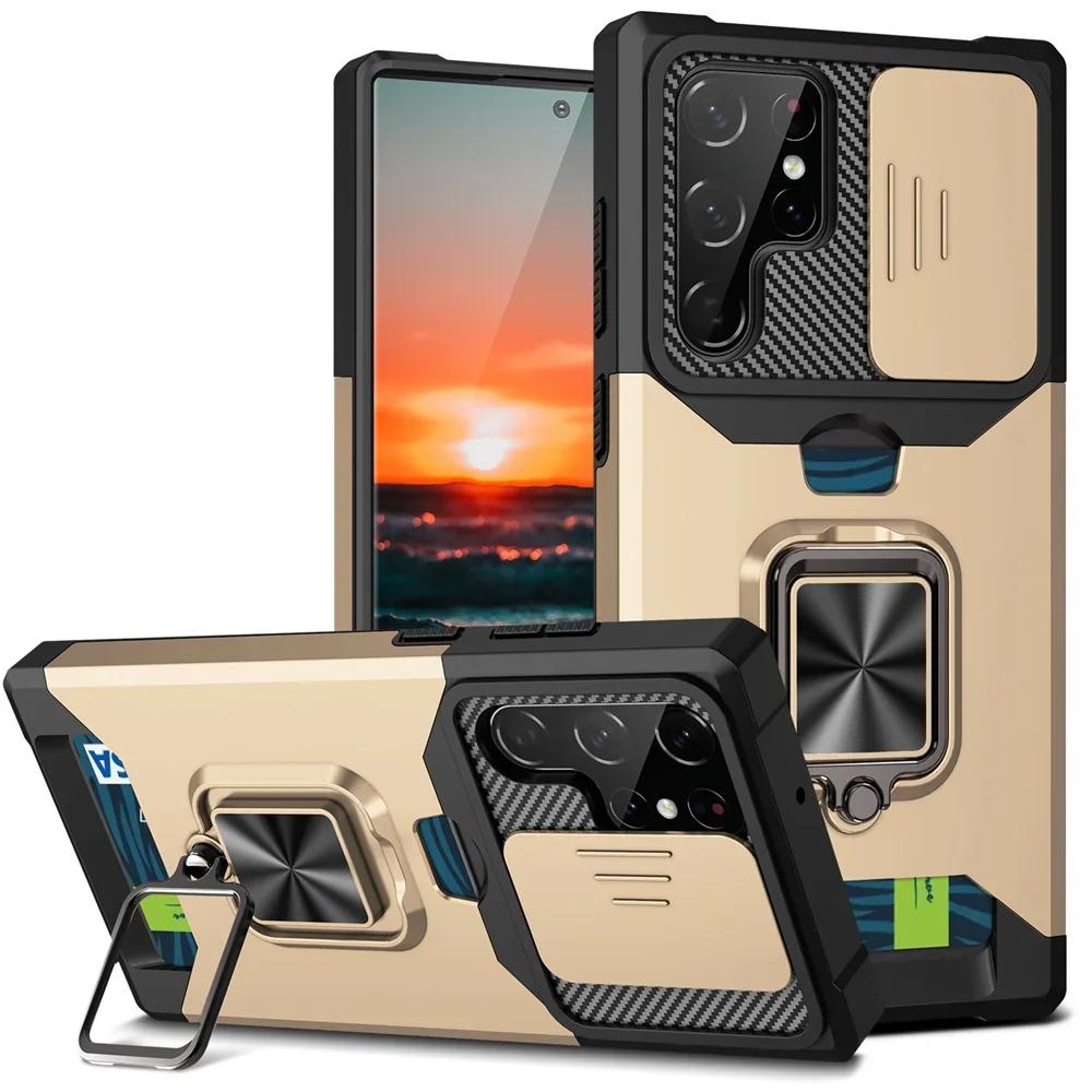 Armor Kickstand Case for Samsung Galaxy S24 S23 Ultra S22 Plus S21 FE Note 20 Cover Card Slot Wallet Ring Holder Business Full Protection Cover