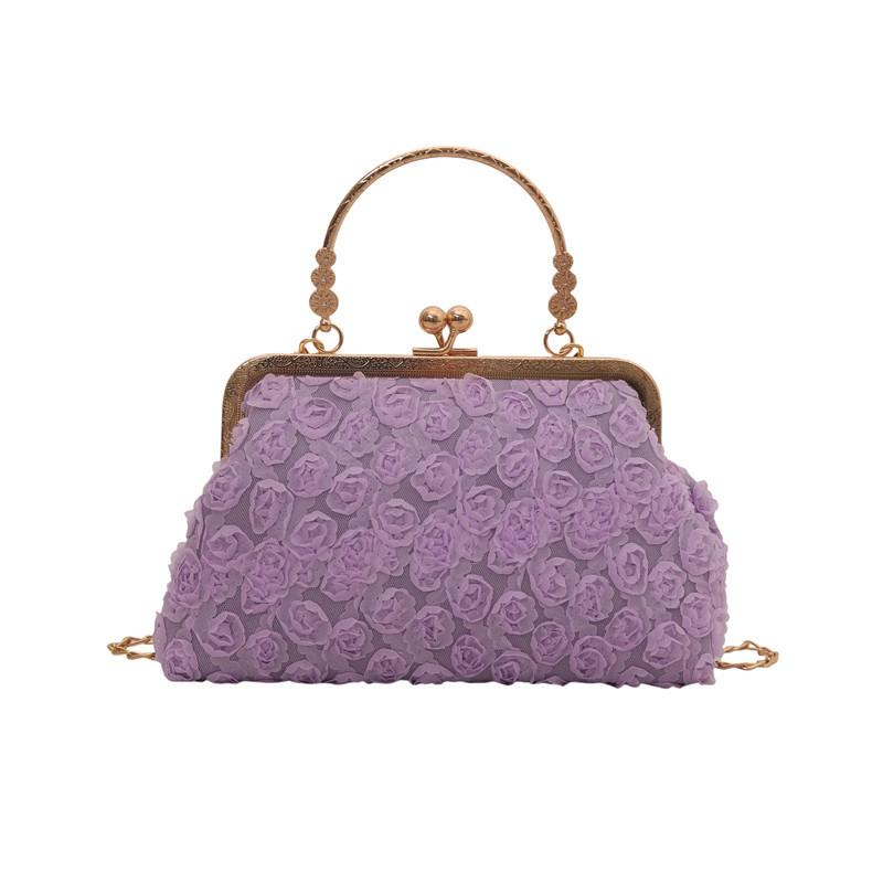 

Chinese cheongsam bag, dinner bag, mini small handbag, oblique span texture flower chain bag. фіолетовий