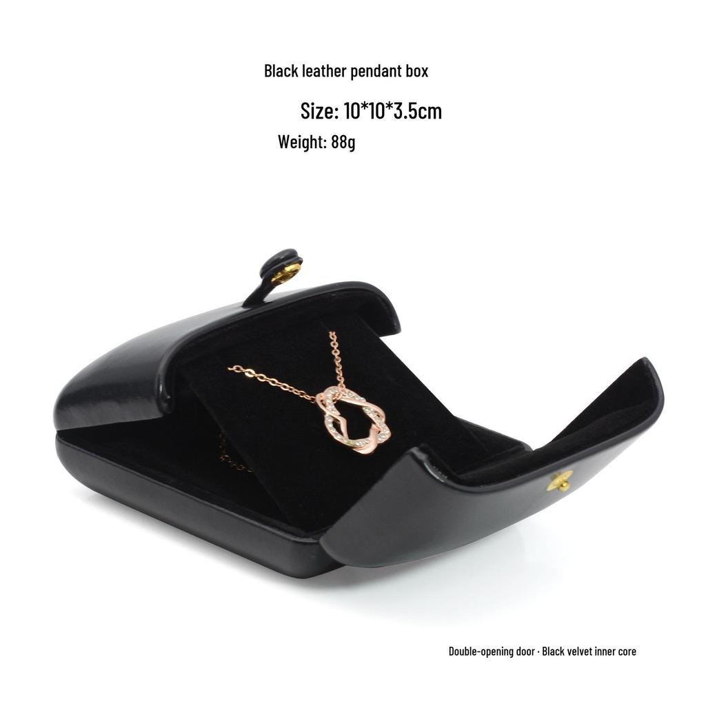 Black Leather Dual-Opening Jewelry Box for Rings, Earrings, Necklaces, and Bracelets