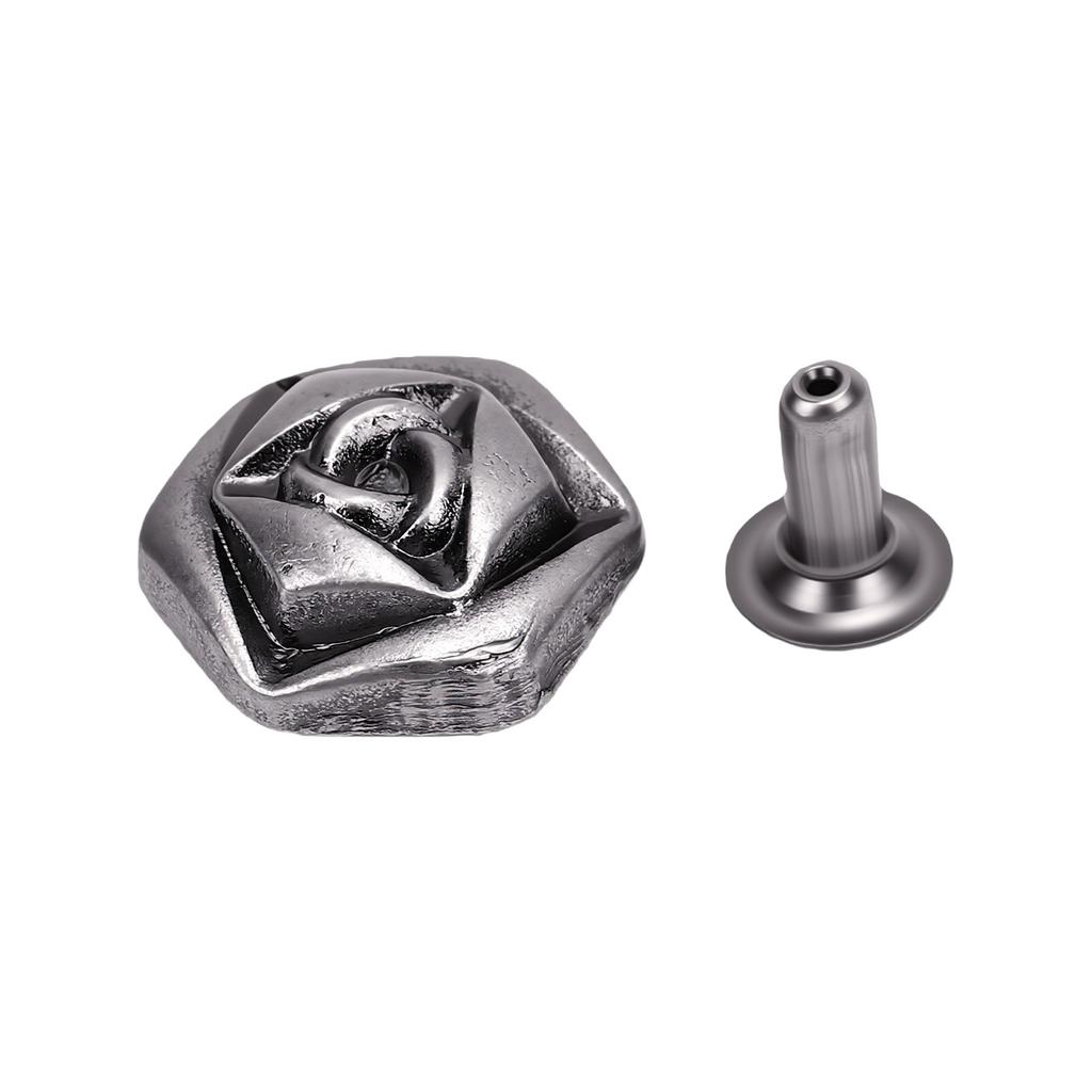 20 Sets Leather Rivets 12mm Antique Silver Hexagonal Rose Rivets and 3x7mm Feet for Craft Decoration