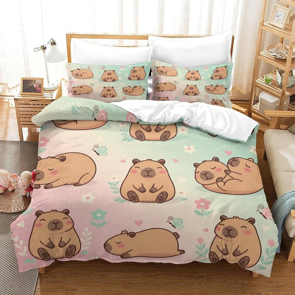 Set Copripiumino Animali Capibara, Set Biancheria da Letto 3D in Microfibra con Federe, Copripiumino Stile Cartone Animato Giungla per Tutte le Stagioni