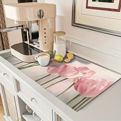 1 Peça Tapete Absorvente Floral de Borracha para Secagem Tapete de Cozinha Utensílios de Mesa Duráveis Lama Diatomácea Tapete de Mesa Tapete para Animais de Estimação Utensílios para Café