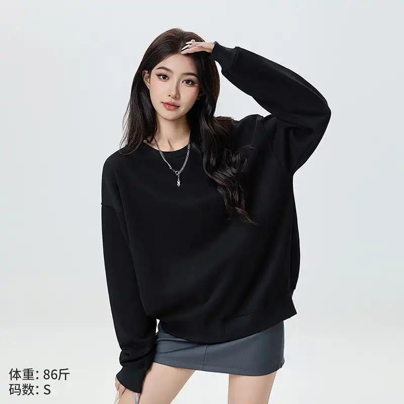 Autumn Winter New Solid Color Sweatshirt Women's Simple Loose Versatile Pullover Bottoming Long-sleeved Top