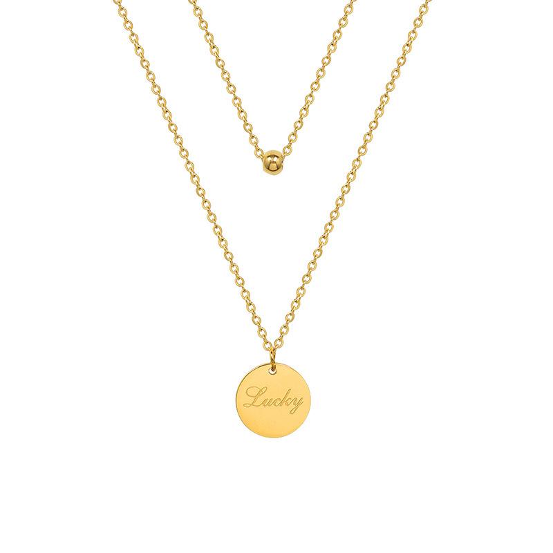 18K Gold Plated Lucky Round Pendant Double Layer Clavicle Necklace - European and American Style