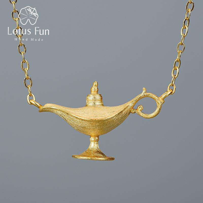 

Lotus Fun 18-каратное золото Лампа Аладдина Подвеска Ожерелье Настоящее серебро 925 пробы Натуральное дизайнерское ювелирное изделие ручной работы для женщин