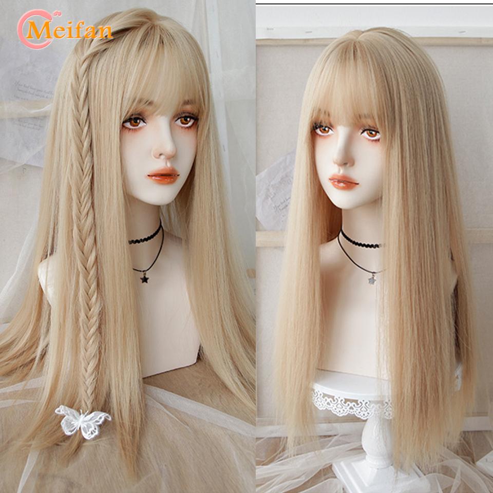Professional Synthetic Long Straight Lolita Wig with Bangs Wig Girl Cute Pink Blonde Black Cosplay Party Halloween Harajuku Wig
