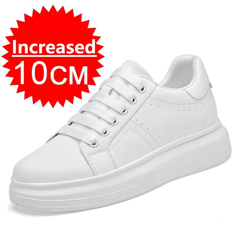 Hoge Kwaliteit Leren Schoenen voor Mannen met Hoogteverhoging 6cm/8cm/10cm Optioneel Onzichtbare Hoogteverhogende Mode Witte Sportschoenen