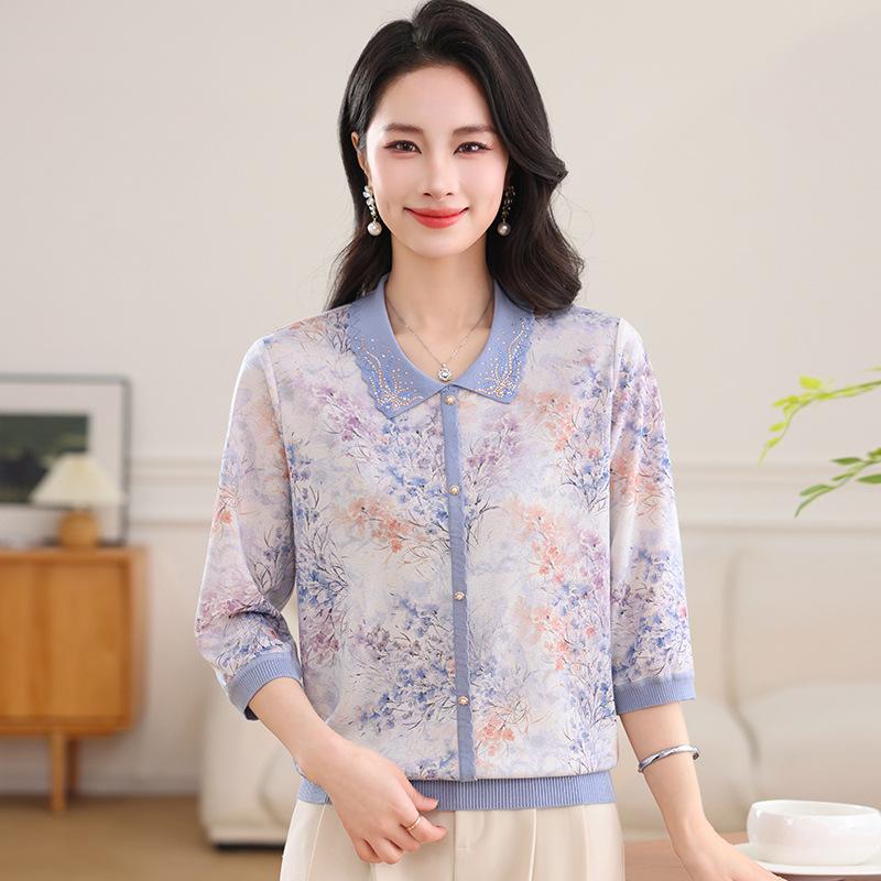 

Elegant Ice Silk Mid-Sleeve T-Shirt for Women 4XL (135-150 lbs) синий